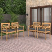 vidaXL Cadeiras Batávia com almofadões 4 pcs madeira de teca maciça