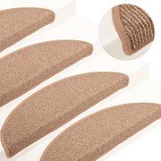 vidaXL Tapetes de escada 15 peças 65x21x4 cm marrom claro semicircular grande