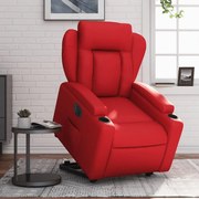 vidaXL Poltrona reclinável elevatória elétrica couro artif. vermelho