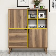 Armário Multiuso Pulse – Nogueira e Amarelo – 100x115x30 cm
