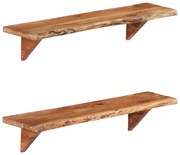 Prateleiras de parede 2 pcs 90x20x16cm madeira de acácia maciça