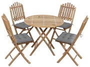 vidaXL 5 pcs conj. de jantar dobrável c/ almofadões p/ exterior bambu