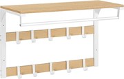 Cabide de parede VASAGLE, prateleira de parede com 10 ganchos removíveis, varão para roupas, ganchos para casacos com prateleira, para entrada, quarto, banheiro, cor carvalho e branco LCR101W09