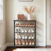 Sapateira com 5 prateleiras de 75 x 30 x 91 cm preta
