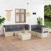 6 pcs conjunto lounge de paletes + almofadões madeira de abeto