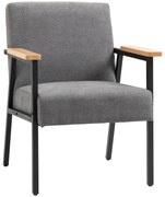 HOMCOM Poltrona Moderna Estofada em Poliéster com Apoio para os Braços de Madeira e Pés de Aço 64x5x70x83,5 cm Cinza