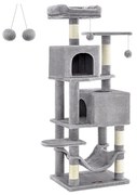 Árvore para gatos Feandrea, torre de 155 cm para gatos de interior, condomínio de pelúcia para gatos com vários níveis e 5 arranhadores, 2 cavernas, rede, 2 pompons, cinza claro PCT192W01
