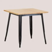 Square Kitchen Table 80x80 Cm In Wood And Steel Lix Madeira Natural - Preto - Sklum