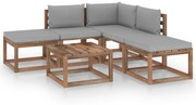 6 pcs conjunto lounge de jardim com almofadões cinzentos