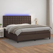 Cama box spring c/ colchão/LED 200x200 cm couro artif. castanho