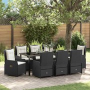 vidaXL Conjunto de Jantar de Jardim 9 Peças Preto de Rattan Sintético