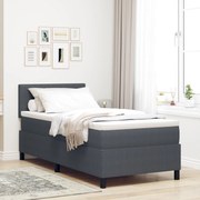 Cama Box Spring com Colchão Cinza Escuro de Solteiro em Tecido de Cord