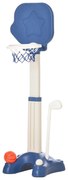 HOMCOM Basquetebol e Golf Infantil 2 em 1 Jogo Educativo para Crianças +2 Anos com Bolas Taco Golf Ajustável 46x41x116-153cm Azul Branco | Aosom PT