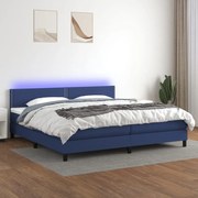 vidaXL Cama box spring c/ colchão e LED 200x200 cm tecido azul