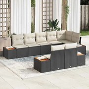 vidaXL Conjunto de Sofá de Jardim de 8 Peças com Almofadas - Rattan Sintético Preto e Acácia