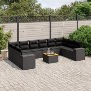 vidaXL 11 pcs conjunto sofás de jardim c/ almofadões vime PE preto