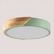 Plafon De Teto Led Redondo Em Ferro Jan Celadón - Madera Natural & Ø30 Cm - Sklum