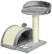 PawHut Arranhador para Gatos de 2 Níveis com Poste e Tapete de Arranhar Cama e Bola Suspensa 35,5x37x46 cm Cinza