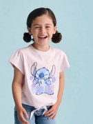 T-shirt com nó e mangas curtas, inscrição "Good day", Disney® Stitch lilás suave