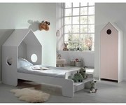 Conjunto cama infantil CASAMI (90x200) + Estrado + Guarda Roupa 1 Porta Branco e Rosa