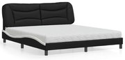 vidaXL Cama com colchão Hvar 180x200 cm couro artificial preto e branco