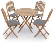 vidaXL 5 pcs conj. de jantar dobrável c/ almofadões p/ exterior bambu
