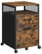 Armário de arquivo VASAGLE para escritório com 2 gavetas com trava, rodas, prateleira aberta para pendurar arquivos, estrutura de aço, estilo industrial, marrom rústico e preto OFC077B01
