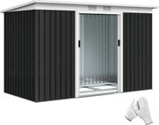Outsunny Abrigo de Jardim Grande 3,2 ㎡ Aço Galvanizado com Porta Corredeira Ventilações Exterior 280x130x158-172 cm Cinza Escuro | Aosom Portugal