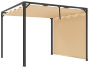 Outsunny Pérgola com Teto Retrátil Pérgola de Alumínio 3x3 m Pérgola com Cortina Enrolável Proteção UV30+ Caqui