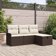 vidaXL Conjunto de Sofá de Jardim com 4 Peças e Almofadas Castanho em Rattan Sintético