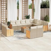 vidaXL 13 pcs conjunto de sofás p/ jardim com almofadões vime PE bege