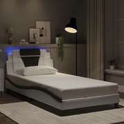 vidaXL Estrutura cama c/ luzes LED 100x200cm couro artif. branco/preto