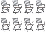 vidaXL Cadeiras de exterior dobráveis 8pcs c/ almofadões acácia maciça