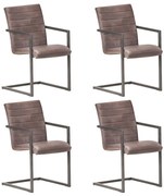 vidaXL Cadeiras de jantar cantilever 4 pcs couro genuíno castanho