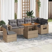 vidaXL 7 pcs conjunto de sofás p/ jardim com almofadões vime PE bege