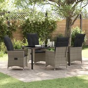 vidaXL Conjunto de Jantar de Jardim 5 Peças com Almofadas Cinzas de Rattan Sintético