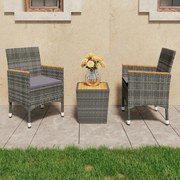 vidaXL 3 pcs conjunto de bistrô vime PE e madeira de acácia cinzento