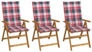 vidaXL Cadeiras de jardim dobráveis c/ almofadões 3 pcs acácia maciça