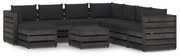 9 pcs conj. lounge jardim c/ almofadões madeira impreg. cinza