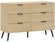 HOMCOM Cómoda com 6 Gavetas Cómoda para Dormitório Cómoda Moderna com Desenho Anti-Tombo  110x40x75 cm Carvalho