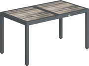 Outsunny Mesa de Jardim para 4 a 6 Pessoas Mesa de Jantar Exterior com Tampo Efeito Madeira 140x80x72 cm Cinza Escuro | Aosom Portugal