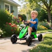 Kart a pedais para crianças, karting infantil para idades entre os 2 e os 5 anos com rodas silenciosas em EVA, com marcha à frente e à ré, verde