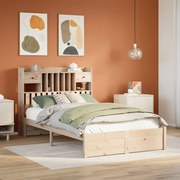 vidaXL Cama com estante sem colchão 135x190 cm pinho maciço