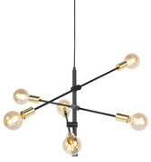 Candeeiro suspenso industrial preto e latão 78 cm 6 luzes - Sydney Industrial