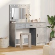 Conjunto de Mesa de Maquilhagem de 2 Peças Cinza Concreto com LED em Madeira de Engenharia