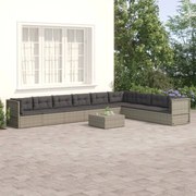 9 pcs conjunto lounge de jardim c/ almofadões vime PE cinzento