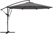 Outsunny Chapéu de Sol Excêntrico Ø300 cm com Base Cruzada Manivela Capa Protetora e Cordas de Vento Cinza Escuro | Aosom Portugal