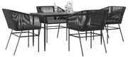 vidaXL Conjunto de jantar jardim 5 peças almofadas vidro vime PE preto