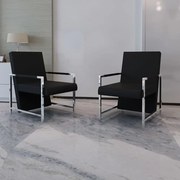 vidaXL Poltronas com estrutura cromada 2 pcs couro artificial preto