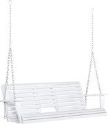 Outsunny Balanço Suspenso para Exterior em Madeira de Abeto com Mesinha Dobrável e Porta-copos, Balanço de Jardim para 2-3 Lugares, Balanço para Jardim ou Terraço, Branco | Aosom Portugal